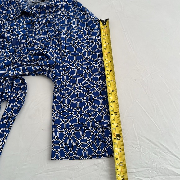 Laundry by Shelli Segal blue multi lattice print 3/4 quarter sleeve shirt dress - Picture 9 of 14